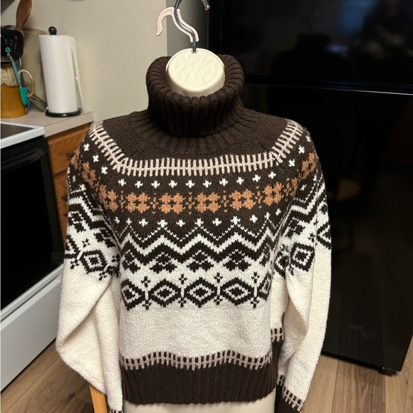 American Eagle NWT M PLUSH SOFT WARM BROWNS CREAM TURTLENECK SWEATER - Picture 9 of 9